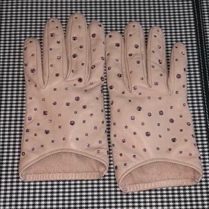 Henri Bendel Leather Crystal Stud Gloves - Size 7